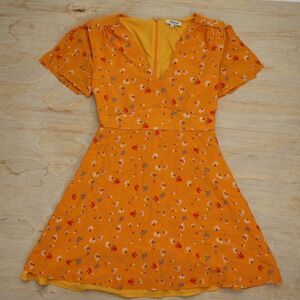 Madewell Women's 2 Marigold Orange Floral V-Neck Flutter Sleeve Mini Dress